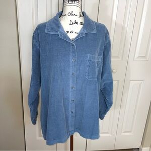 LL Bean Women's Corduroy Button Up Shirt/Jacket Blue Size 3X Outdoor Barn Chore
